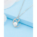 wholesale S925 Sterling Silver Pearl Moon Rabbit Necklace for Women, Small New Design, Chinese Zodiac Rabbit Pendant Collarbone Chain-0-3