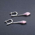 wholesale 925 Silver Italian Craft Jewelry Designer Long Earrings, Premium Pink Chalcedony Inlaid Earrings-0-1
