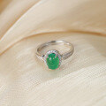 wholesale S925 Silver New Natural Green Chalcedony Ring for Women, Set with an Oval Cabochon Chalcedony, Light Luxury High-End Feel Wholesale-0-1
