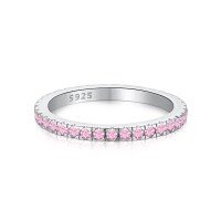 wholesale S925 Sterling Silver Cross-Border Women's Ring with Full Pavé Colorful Zirconia Single Row Diamond Stackable Minimalist Foreign Trade Band-Light pink TL120024-SW-PK 9