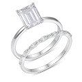 wholesale S925 Silver Emerald Cut Double Ring Stackable Ring for Women, Minimalist and Modern Luxury Engagement Anniversary Gift, Bestseller on Independent Websites-0-4