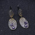 wholesale S925 Sterling Silver Designer Earrings with Natural Amethyst, Georgian Elegance, Falling Petals-0-1