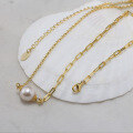 wholesale S925 sterling silver pearl necklace with half paperclip chain and half cable chain for women-0-3