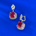 wholesale S925 silver jewelry new design 10*10 red diamond chunky square earrings for women, lightweight luxury vintage style, suitable for cross-border live streaming-0-2