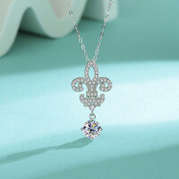 wholesale S925 Sterling Silver Moissanite Necklace with Fashionable Bow Pendant, Cross-border Best-seller in Europe and America, D Color with GRA Certificate-1 carat (zircon) necklace>925 silver