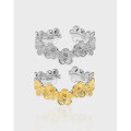 wholesale S925 Sterling Silver Korean Version Ins Minimalist Small Daisy Two-Tone Plated Color Block Open Adjustable Ring for Women-0-0