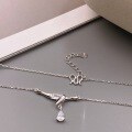 wholesale Sterling silver S990 maker bamboo joint inlaid with diamond bamboo leaf tassel necklace, fashionable and versatile niche collarbone chain gift for girlfriend-0-3
