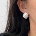 wholesale S925 Sterling Silver Double Layer Square Sandblasted Stud Earrings for Women, Korean Style Small and Fashionable Versatile Earrings-0-3
