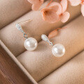 wholesale S925 Sterling Silver Ins Style Diamond-Inlaid Teardrop Synthetic Pearl Earrings, Small and Chic Design Sense Ornament M05101-0-3