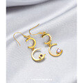 wholesale S925 Sterling Silver Moon Earrings for Women, Long Drop Style, Gold Plated with Crystal Accents, Hook Closure, Minimalist and Elegant Wholesale-0-3