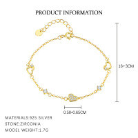 wholesale S925 Sterling Silver Cross-border Love Zircon Bracelet For Women, Fashionable And Versatile With European French Luxury Feel-L1015-Gold 925 Silver
