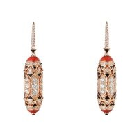 wholesale Metal: 925 Silver Gold Plated High Carbon Diamond Setting Enamel Art Deco Coral Earrings for Women-Synthetic coral 925 silver