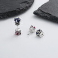 wholesale S925 Sterling Silver Reversible Crown Design Red and Blue Zircon Ear Studs Hip-Hop Style-0-1