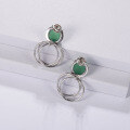 wholesale S925 Silver Geometric Minimalist Style High-End Inlaid Gemstone Earrings with Green Agate Ear Studs-0-3
