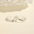wholesale A pair of 999 sterling silver niche design-inspired cartoon cat and dog diary couple rings with engraved text, a Valentine's Day gift-0-2