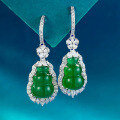 wholesale S925 Sterling Silver Live Stream Style Earrings with High-Carbon Diamonds and Natural Chalcedony, New Chinese Oriental Aesthetics Series Gourd Earrings for Women-0-0