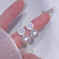 wholesale 925 Sterling Silver Fashionable High-End Sparkling Zircon Pearl Earrings for Women, French-Inspired Small Retro Luxurious Ear Accessories-0-2