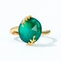 wholesale S925 Silver Gold-Plated Green Agate Willow Leaf Women's Minimalist Ring, Spring and Summer New Light Luxury Collection-0-2