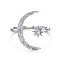 wholesale S925 Sterling Silver Cross-Border Hit Star and Moon Ring for Women, Ins Style Designed Viral Adjustable Index Finger Ring-0-4