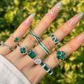 wholesale S925 Sterling Silver Light Luxury Geometric Four-Leaf Clover Stackable Ring for Women, Green and Versatile-0-1