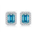 wholesale 925 Silver New 1 Carat VVS1 Colored Moissanite Emerald Cut Earrings Cross-Border Best Seller-0-4