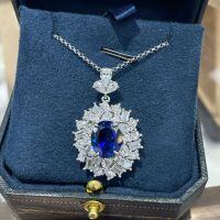 Metal, Lab-Grown Sapphire 2025 Fall/Winter Necklace and Earring Set-6-carat cultured sapphire pendant necklace  S925 sterling silver plated with gold
