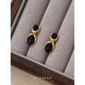 wholesale 925 Sterling Silver French Black Onyx Earrings Women Small Design Luxury Trendy Minimalist Versatile-0-0