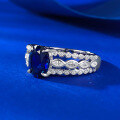 wholesale S925 Silver Plated Simulated Diamond 6*8mm Blue Steel Ring, Fashionable and Versatile-0-5