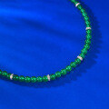 wholesale Silver metal material, Moojing Jewelry Green Chalcedony Bead Strand, Ice Type Imperial Green, Silver Inlaid Pendant, Versatile 60mm Full Strand Necklace 40+8-0-2