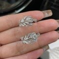 wholesale S925 Sterling Silver Peacock Feather Full Diamond Open Ring with Sparkling High-Carbon Diamond Leaf Design, Premium Minimalist and Niche Style-0-4
