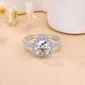 wholesale S925 Sterling Silver Plated with 18K Gold, Luxury Princess Round Halo Moissanite Ring for Women, Fashion Moissanite Engagement Ring-0-1