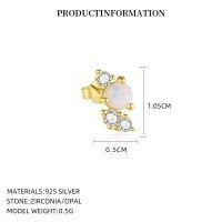 wholesale S925 Sterling Silver, Fashionable And Luxurious Tassel Star And Moon Earring Set.-E5665_Synthetic Opal/White Zirconium_18K Yellow Plated_Single_With Small Flower Ear Cap 925 Silver