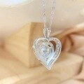 wholesale S925 Sterling Silver Large Moissanite Side-Diamond Heart Necklace Fashion High-End Collarbone Chain Pendant-0-3