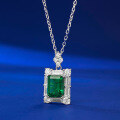 wholesale S925 Silver New Style Simulated Emerald 2 Carat 7*9 Necklace European and American High-End Sense Collarbone Chain 40+5cm-0-2
