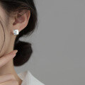 wholesale S925 Sterling Silver Textured Retro Square Ear Clasps with Heavy Workmanship, Fashionable Minimalist Style Earrings M04128-0-1