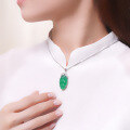 wholesale S925 Sterling Silver Natural Chalcedony Leaf Pendant with Ice-Type Jade Green Finish, Light Luxury and Versatile Leaf Necklace-0-3