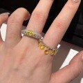 wholesale S925 Sterling Silver Lucky Bead Yellow Diamond Starry Sky Ring for Women, Ultra Fairy Galaxy Sparkle Adjustable Pull-Type Band-0-1