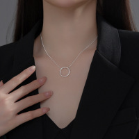 wholesale S925 Sterling Silver Korean Style Forest Series Fashionable Geometric Circle Pendant Collarbone Necklace D1496 for Women-S925 Silver Necklace 925 Silver