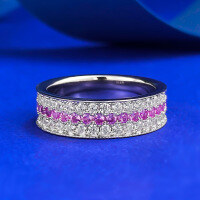wholesale S925 Silver New Style Pink Beauty Ancient Method Wide-Band Diamond-Pointed Ring with Full Diamond Inlay, Xiaohongshu Model-R1216 Pink and White Diamond Ring No. 9
