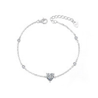 S925 Sterling Silver Moissanite Heart Bracelet, Simple and Versatile Jewelry for Women-Heart-shaped bracelet (white gold)  1-carat moissanite (6.5mm heart shape)