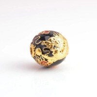 wholesale Metal material: Ancient Vietnamese sand gold, Year of the Dragon, cloisonné enamel relief, dragon pearl through-hole bead, DIY accessory bracelet, lucky charm bead-black