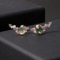 wholesale S925 Sterling Silver Gold-Plated Natural Moss Agate Ring and Stud Earrings Set-0-4