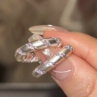 wholesale 925 Sterling Silver Minimalist Korean Style Lavender Crystal Micro-Paved Ear Clips with Frosted Finish-Frosted silver 925 silver