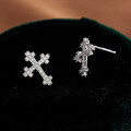 Sterling Silver Full-Diamond Moissanite Cross Earrings, Women's-0-1