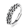 wholesale S925 Sterling Silver Retro Vintage Hand-Woven Geometric Cross Minimalist Adjustable Open Ring-0-4