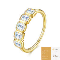 Sterling Silver Gold-Tone Non-Fading Ring, Fashion Cross-Border Live Sale, Fancy Moissanite.-Mozzarella 3*5mm (5 pieces) (with GRA certificate)  US 5#/Hong Kong 11#