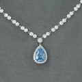 wholesale 925 Silver Gold-Plated Pendant Chain with High-Carbon Diamond and Synthetic Aquamarine Pear-Shaped Luxury Banquet Jewelry Necklace for Women-0-2