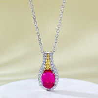 wholesale S925 Silver New Style Simulated Pigeon Blood Red 6*8mm Oval Cabochon Pendant Live Hot Sale-N405 Pigeon Blood Red Pendant [with chain]  925 Silver