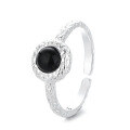 wholesale S925 Sterling Silver Korean Fashion Trend Black Onyx Thin Open Adjustable Ring with Stylish Design-0-4