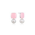 wholesale S925 Sterling Silver Retro Square Drop Glaze Pearl Earrings for Women, Autumn Winter Gentle Style, Small Unique Design, Light Luxury Stud Earrings-0-4